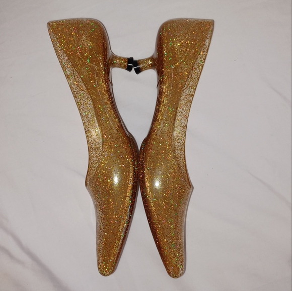 Jeffrey Campbell Festive Milleni Jelly Kitten Heel, Gold Glitter, No Box - Picture 6 of 9
